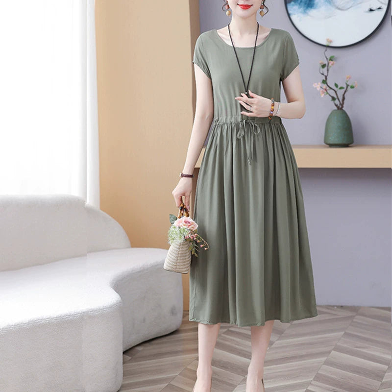 New Arrival Noil Poplin Dress Women's Summer Plus Size Ladieswear Classy Western Style Artificial Cotton Tall Sleeveless Dress Outwear