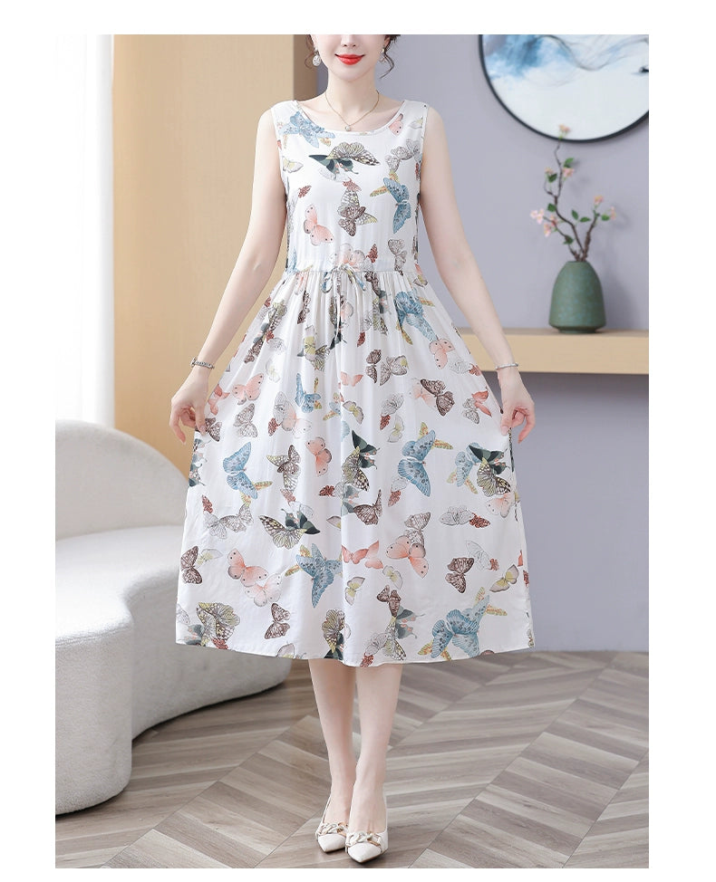 New Arrival Noil Poplin Dress Women's Summer Plus Size Ladieswear Classy Western Style Artificial Cotton Tall Sleeveless Dress Outwear