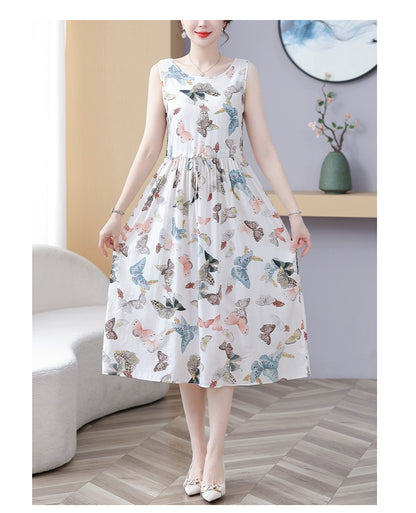 New Arrival Noil Poplin Dress Women's Summer Plus Size Ladieswear Classy Western Style Artificial Cotton Tall Sleeveless Dress Outwear