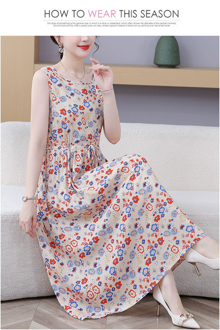 New Arrival Noil Poplin Dress Women's Summer Plus Size Ladieswear Classy Western Style Artificial Cotton Tall Sleeveless Dress Outwear