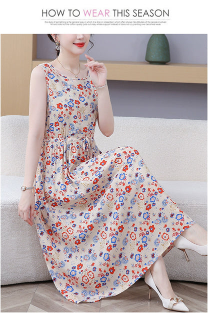 New Arrival Noil Poplin Dress Women's Summer Plus Size Ladieswear Classy Western Style Artificial Cotton Tall Sleeveless Dress Outwear