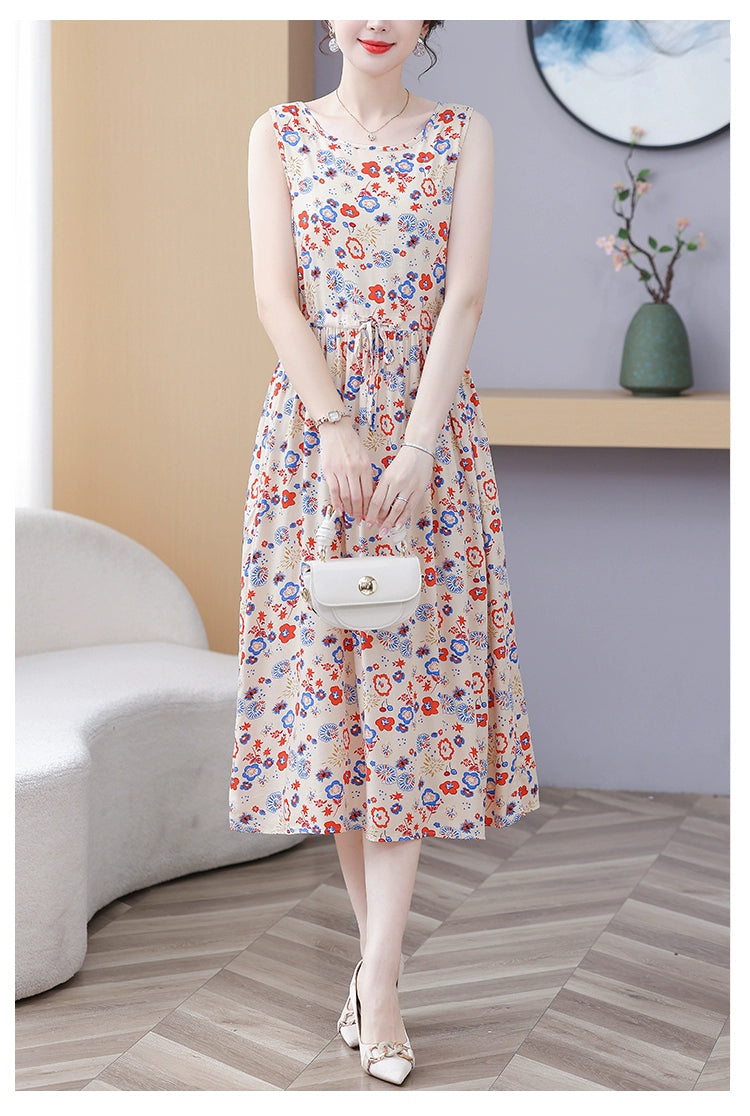 New Arrival Noil Poplin Dress Women's Summer Plus Size Ladieswear Classy Western Style Artificial Cotton Tall Sleeveless Dress Outwear