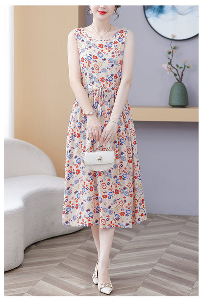 New Arrival Noil Poplin Dress Women's Summer Plus Size Ladieswear Classy Western Style Artificial Cotton Tall Sleeveless Dress Outwear