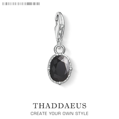 Charm Pendant Black Oval Autumn Vintage Look Europe Jewelry For Women Men Trendy Gift In 925 Sterling Silver