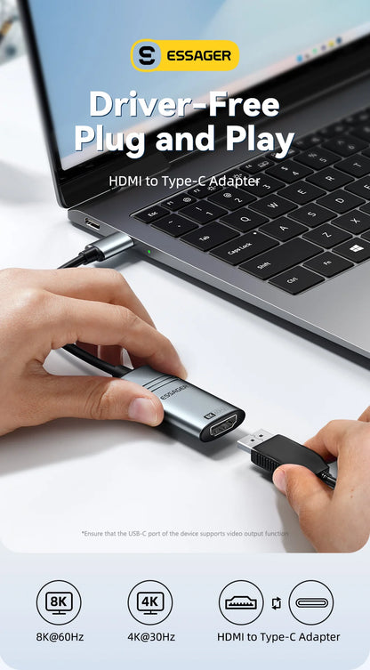 Essager HDMI-Compatible to USB C Adapter 8K@60Hz 4K@120Hz/144Hz for iPhone  15 MacBook Pro iPad High-Speed HD TV Cable Converter