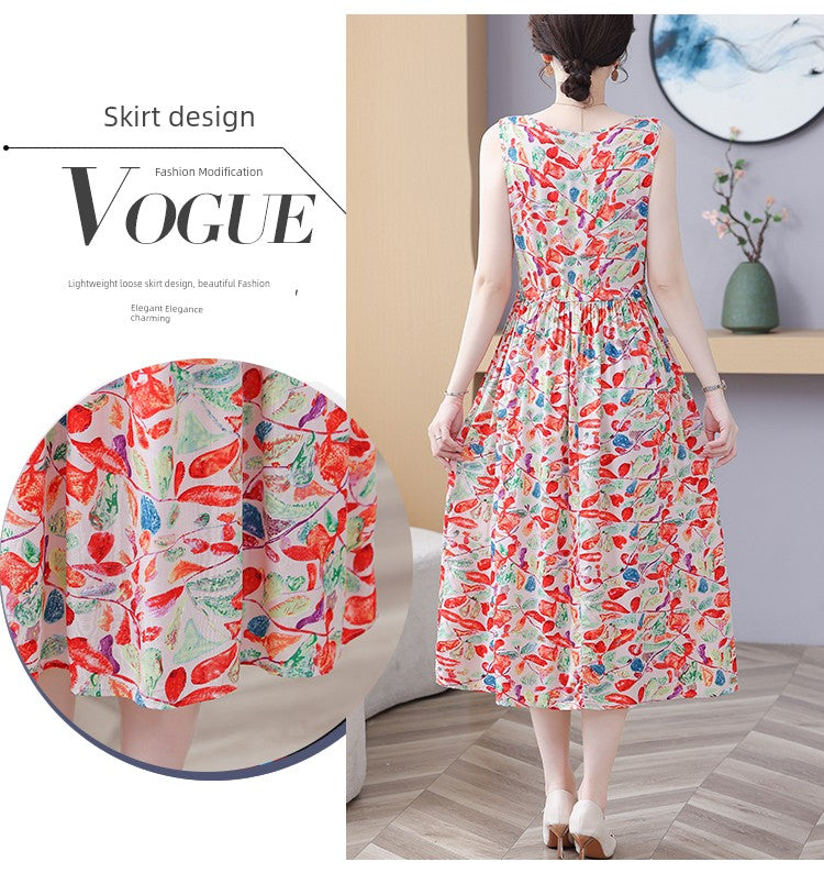 New Arrival Noil Poplin Dress Women's Summer Plus Size Ladieswear Classy Western Style Artificial Cotton Tall Sleeveless Dress Outwear