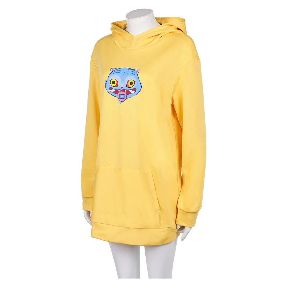 HUNTRX Zoey Cosplay Yellow Hoodies Long Coat Costume Cartoon Demon Hunter of KPop Disguise Casual Cute Sweater Wig Set Halloween