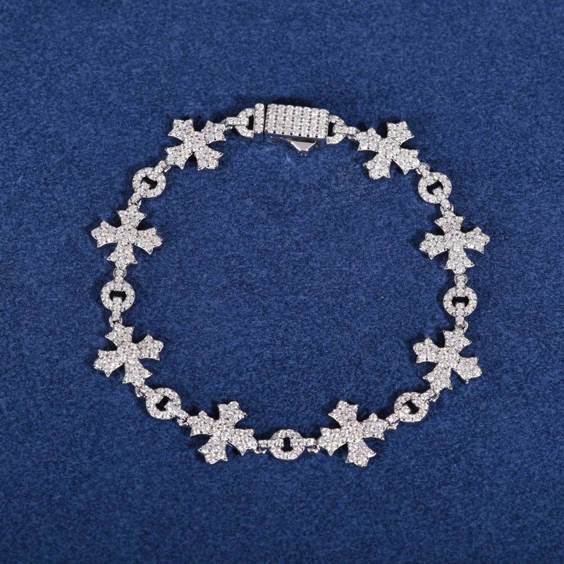 2024 New Sterling Silver 925 Charm Corss Chain Bracelets For Women Men Iced Out Moissanite Fine Jewelry Gifts