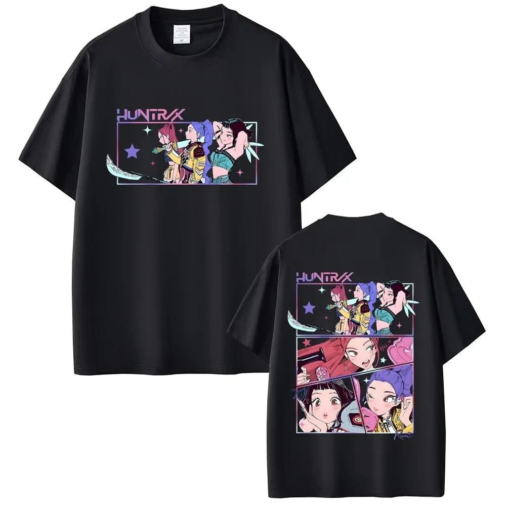 Movie KPop Demon Hunters Rumi Mira Zoey Saja Boys Derpy Tiger Double Sided Print T-shirt