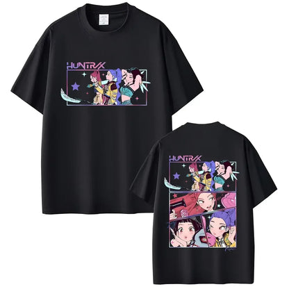 Movie KPop Demon Hunters Rumi Mira Zoey Saja Boys Derpy Tiger Double Sided Print T-shirt