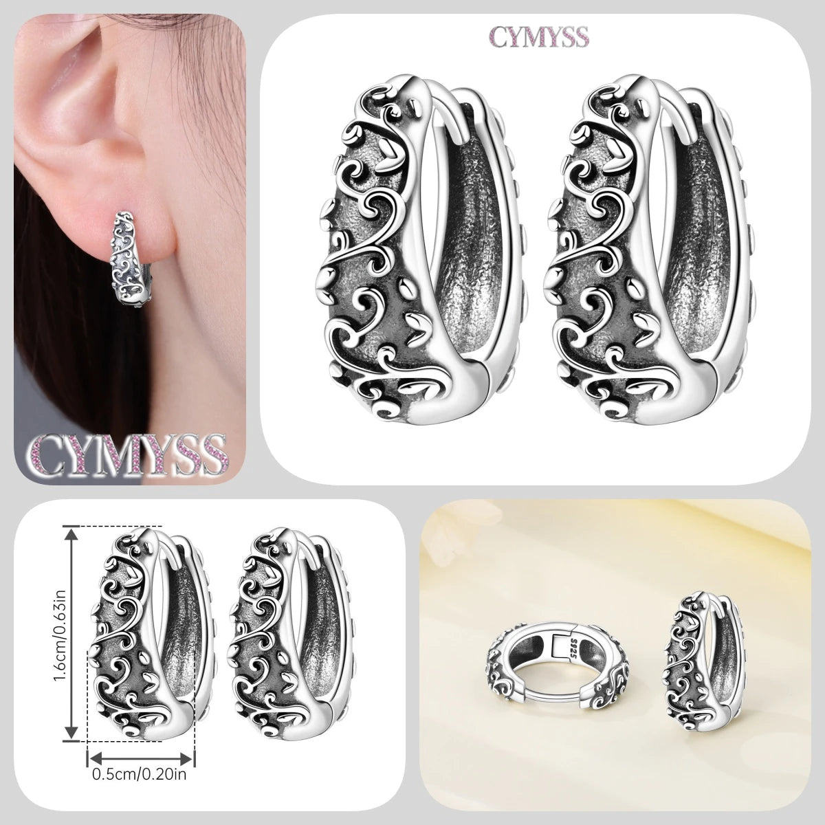 CYMYSS 2025 New 925 Sterling Silver Classic Hollow-out Versatile Hoop Earrings for Women Fine Jewelry Ideal Birthday Party Gifts
