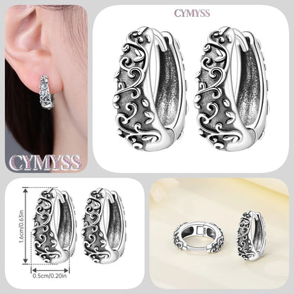CYMYSS 2025 New 925 Sterling Silver Classic Hollow-out Versatile Hoop Earrings for Women Fine Jewelry Ideal Birthday Party Gifts