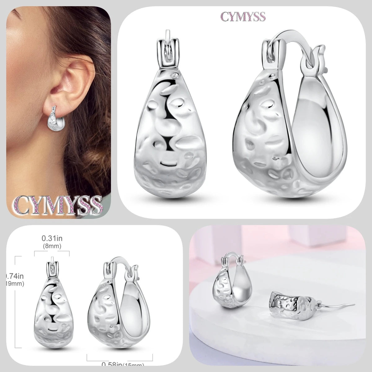 CYMYSS 2025 New 925 Sterling Silver Classic Hollow-out Versatile Hoop Earrings for Women Fine Jewelry Ideal Birthday Party Gifts