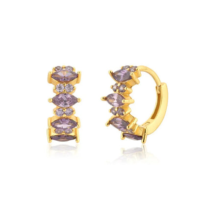 Luxury 925 Sterling Silver Ear Needle Flower Colorful Crystal Gold Earring For Women Hoop Earrings Trend Jewelry  Accessories