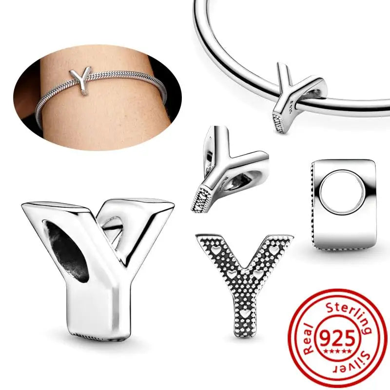 Hot Sale 100% 925 Sterling Silver 26 Letter A~Z Alphabet DIY Name Beads Fit Original  Charm Bracelet Bangles Fine Jewelry