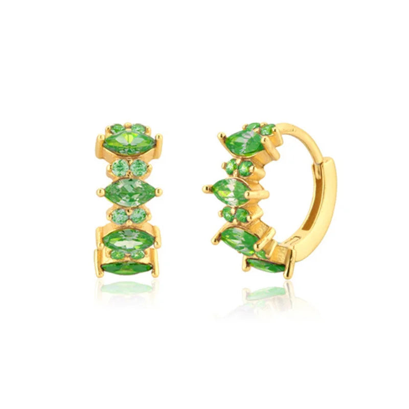 Luxury 925 Sterling Silver Ear Needle Flower Colorful Crystal Gold Earring For Women Hoop Earrings Trend Jewelry  Accessories