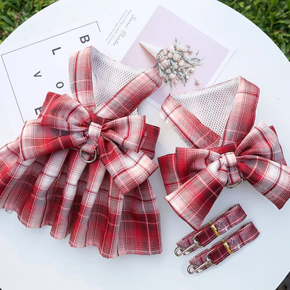 Cute Plaid Skirt Chest Strap Leash Dog Cat Vest Clothes Fighting Supplies Pet Harnesses Walking Pet Accessories Comfortable