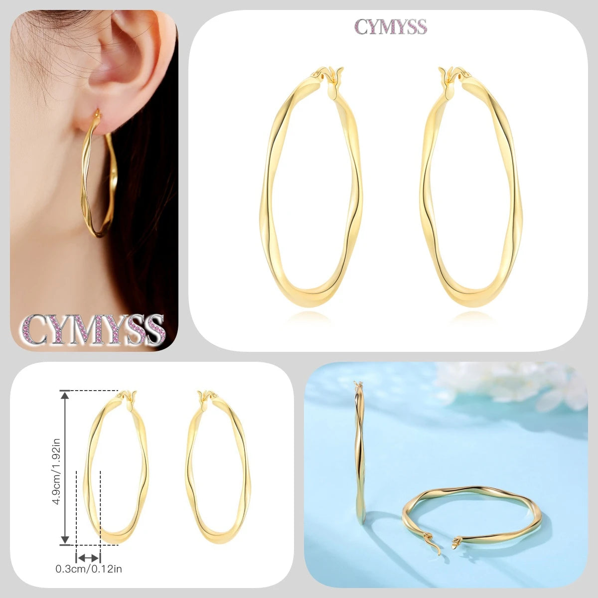 CYMYSS 2025 New 925 Sterling Silver Classic Hollow-out Versatile Hoop Earrings for Women Fine Jewelry Ideal Birthday Party Gifts