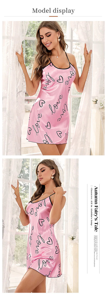 Heart Letter Print Spaghetti Strap Women's Sleepwear