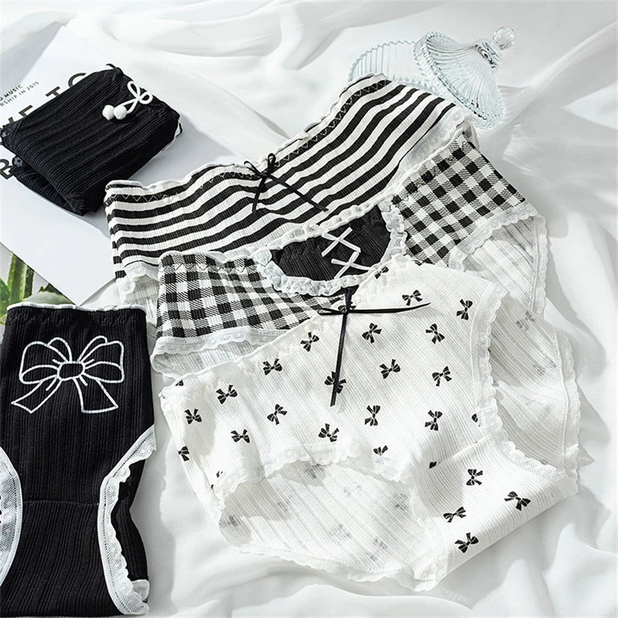 3PCS/set Cotton Bar Girl Panties Butterfly Sexy Design Unique Mid Waist Women Briefs Breathable Girls Underwear Soft Lingerie