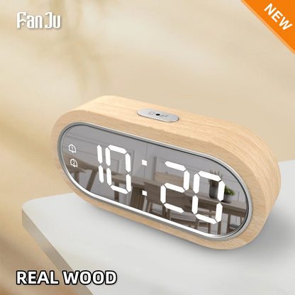 FanJu Digital Clock Alarm Snooze Table Thermometer Electronic USB charger LED Wooden Watch Living room Desk Clocks AAA Powered