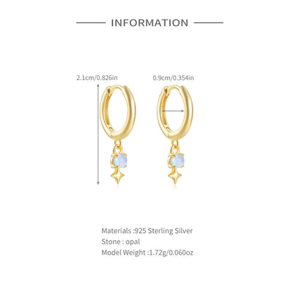 Sterling Silver Opal Star Charm Gold Hoop Earrings