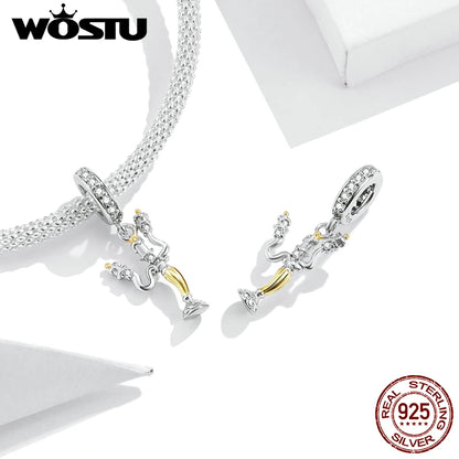 WOSTU Hot Sale 925 Sterling Silver Colock Pendant Magic Can Dangle Charm fit Original Bracelet & Necklace Fine Jewelry Gift