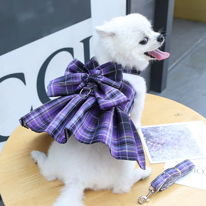 Cute Plaid Skirt Chest Strap Leash Dog Cat Vest Clothes Fighting Supplies Pet Harnesses Walking Pet Accessories Comfortable