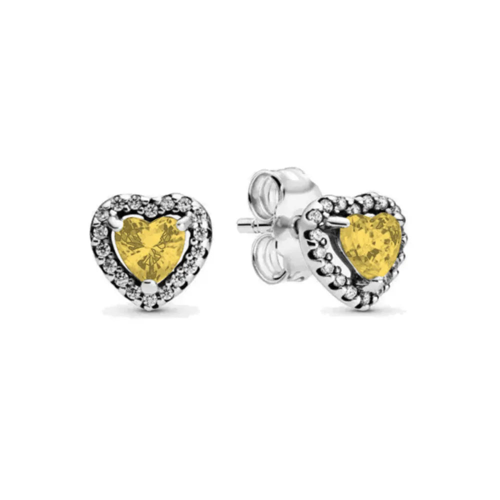 European New S925 Silver Zircon Heart-ShapedColored Earrings Suitable For Women's Holiday Exquisite Charm Jewelry Gifts