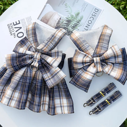 Cute Plaid Skirt Chest Strap Leash Dog Cat Vest Clothes Fighting Supplies Pet Harnesses Walking Pet Accessories Comfortable