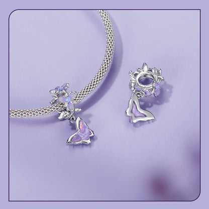 Bamoer 100% 925 Sterling Silver Romantic Crystal Butterfly Iris Charm For Women Fit Bracelet DIY Necklace Fine Jewelry Gift
