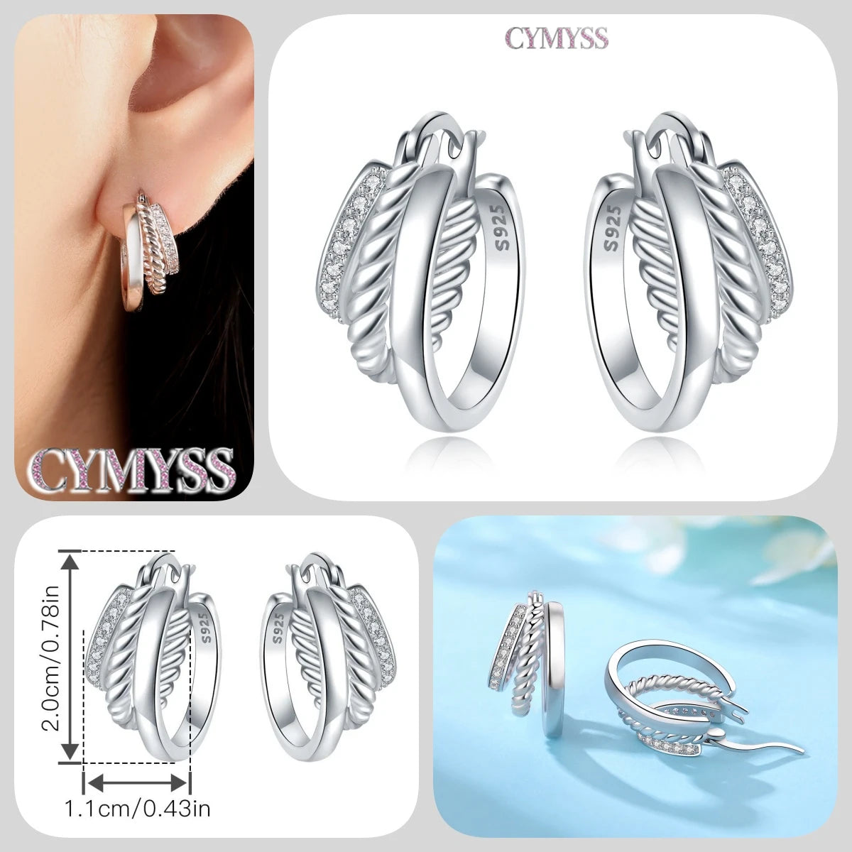 CYMYSS 2025 New 925 Sterling Silver Classic Hollow-out Versatile Hoop Earrings for Women Fine Jewelry Ideal Birthday Party Gifts
