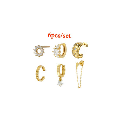 JINFU Gold Plated Earrings Set For Women Boho Style CZ Zircon Women's Clip Stud Dangle Hoop Earrings 2022 Jewelry Wholesale