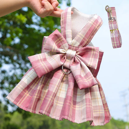 Cute Plaid Skirt Chest Strap Leash Dog Cat Vest Clothes Fighting Supplies Pet Harnesses Walking Pet Accessories Comfortable