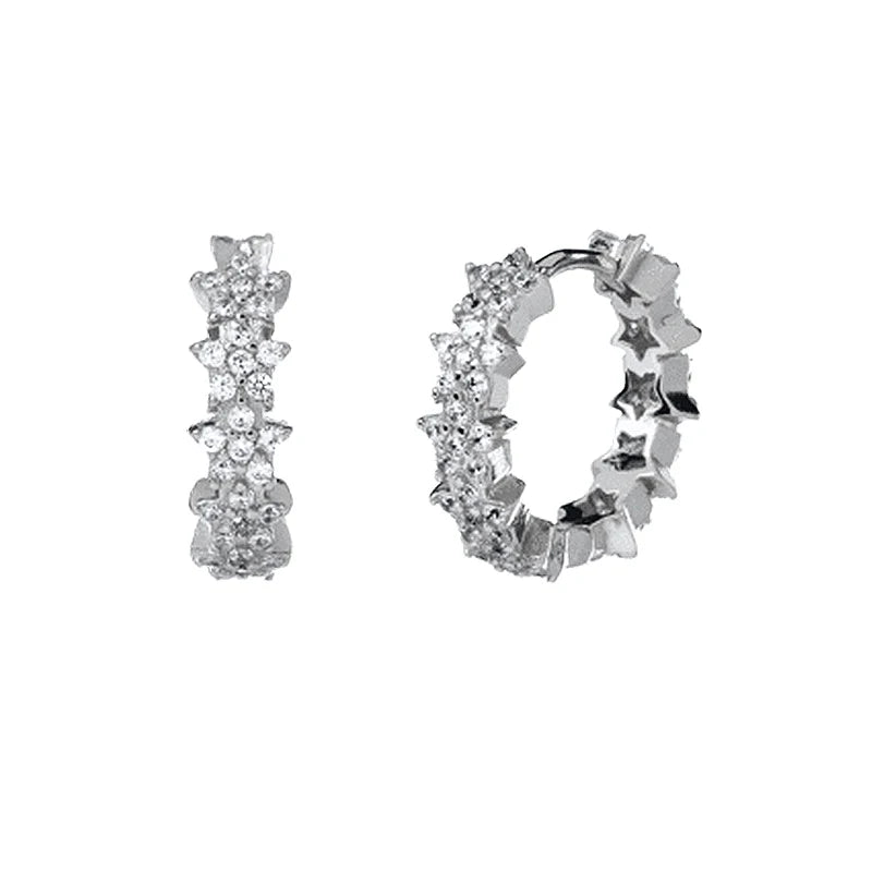 Luxury 925 Sterling Silver Ear Needle Flower Colorful Crystal Gold Earring For Women Hoop Earrings Trend Jewelry  Accessories
