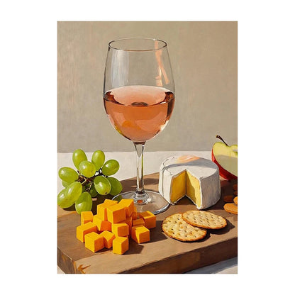 Funny Statement Piece Modern Still Life Poster Red Wine Pizza Crackers Art Print Food Wall Art Picture for Kitchen Home Decor