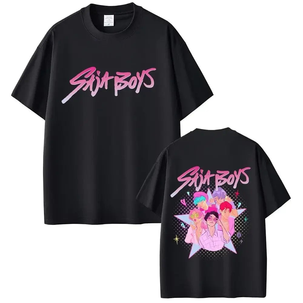 KPop Demon Hunters Rumi Mira Zoey Saja Boys Derpy Tiger Double Sided Print T-shirts