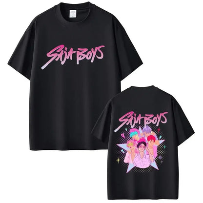 KPop Demon Hunters Rumi Mira Zoey Saja Boys Derpy Tiger Double Sided Print T-shirts