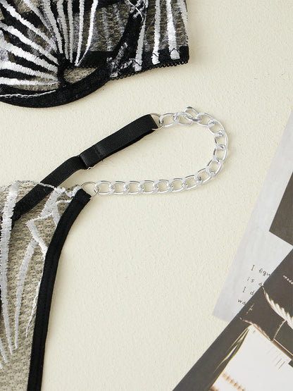 Seductive Lace Teddy with Metal Chain Detail and Matching Thong Set for Women s Erotic Lingerie Collection