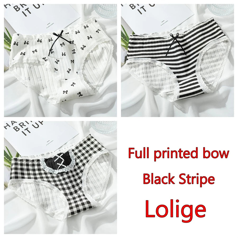 3PCS/set Cotton Bar Girl Panties Butterfly Sexy Design Unique Mid Waist Women Briefs Breathable Girls Underwear Soft Lingerie