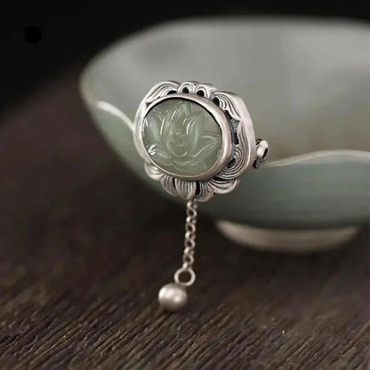 Original designer craftsmanship natural Hetian jasper pendant brooch Chinese style retro unique charm brand silver jewelry