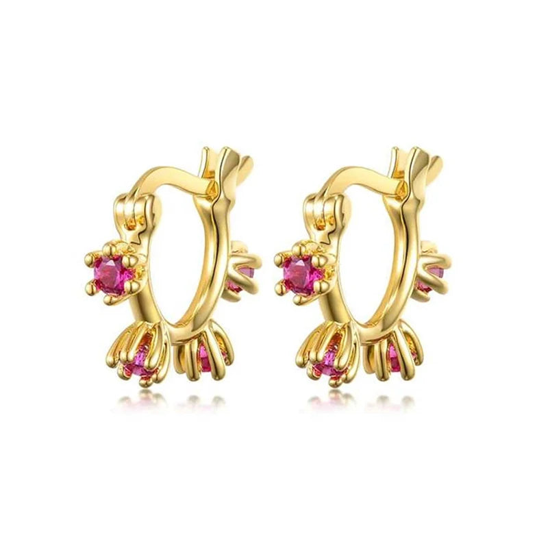 Luxury 925 Sterling Silver Ear Needle Flower Colorful Crystal Gold Earring For Women Hoop Earrings Trend Jewelry  Accessories
