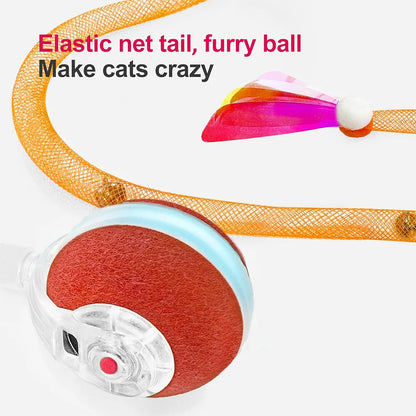 Electric Cat Toy Rechargeable Automatic Pet Exercise Toy with Elastic Mesh Tail Cat Toy Ball for Bored Indoor Adult Cat