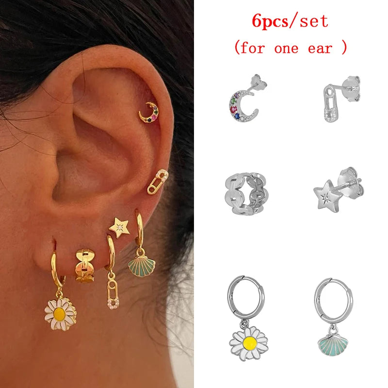 JINFU Gold Plated Earrings Set For Women Boho Style CZ Zircon Women's Clip Stud Dangle Hoop Earrings 2022 Jewelry Wholesale