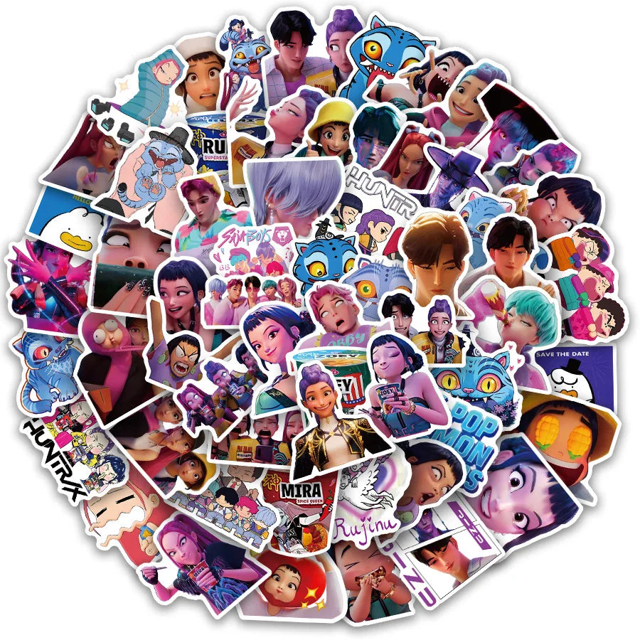 A50/55/60Pcs KPop Demon Hunters Stickers KPop Demon Hunters DIY Stickers Scrapbooking Phone Luggage Skateboard Waterproof Decals