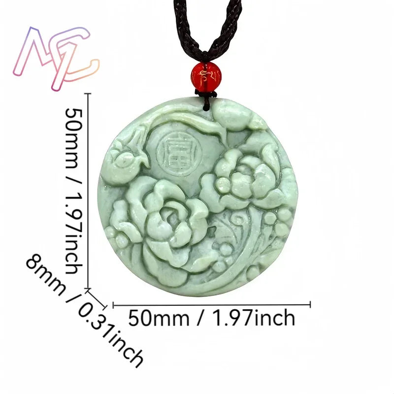 Light Green Natural Jade Flower Heart Pendant Necklace Real Jewellery Carved Gemstone Fashion Charm Amulet Gifts for Women Men