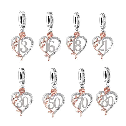 FC Jewelry Fit Original Charm Bracelet 925 Silver 18th 30th 40th Birthday Number Rose Flower Bead For Making Daughter Berloque