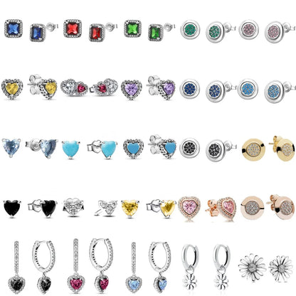 European New S925 Silver Zircon Heart-ShapedColored Earrings Suitable For Women's Holiday Exquisite Charm Jewelry Gifts
