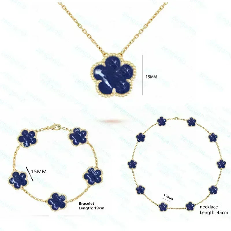 2023 New 925 Sterling Silver Women's Luxury Jewelry High Quality Pidestone Clover Bracelet Jewelry Set Free Shipping With Logo