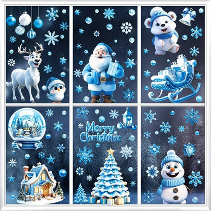 Christmas Festive Window Clings 9 Sheets/110pcs Merry Christmas Stickers for Glass Windows - Snowflake, Reindeer, Santa